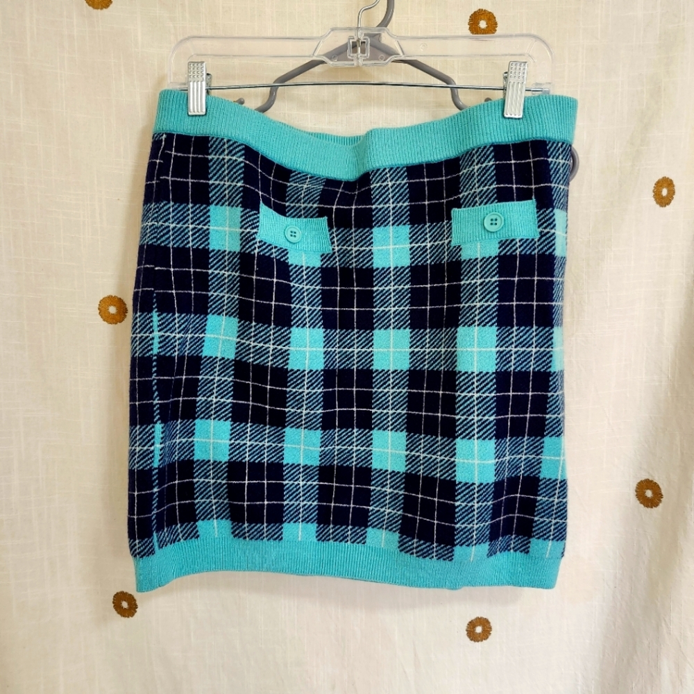 Hazel Moon - Plaid Knit Skirt in Blue